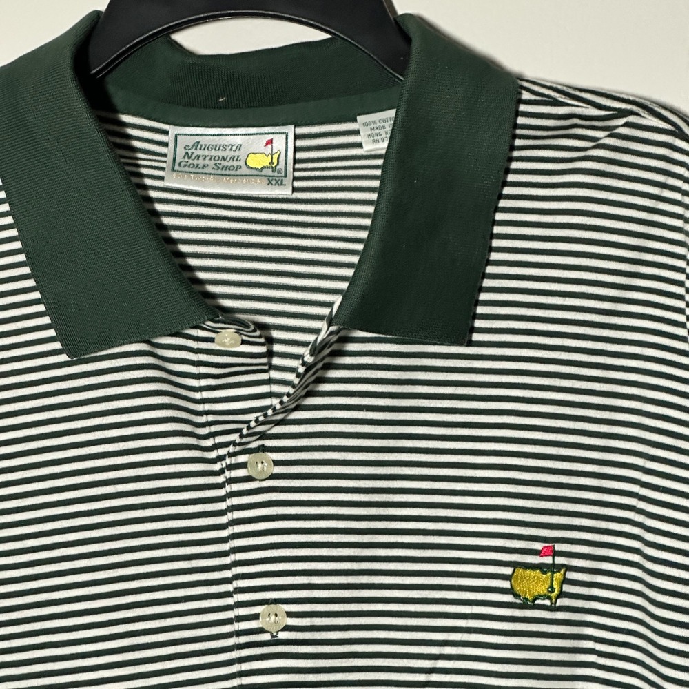 Augusta National Golf Shop Masters Polo Shirt XXL Green White Striped Cotton